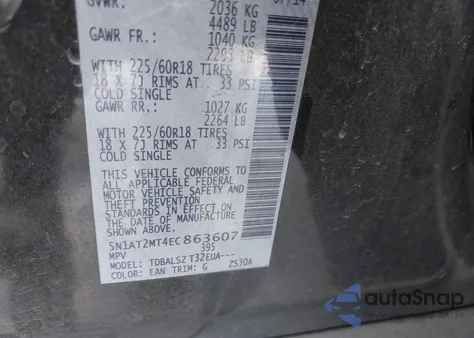 2014 Nissan Rogue Sl from USA, damaged, VIN 5N1AT2MT4EC863607